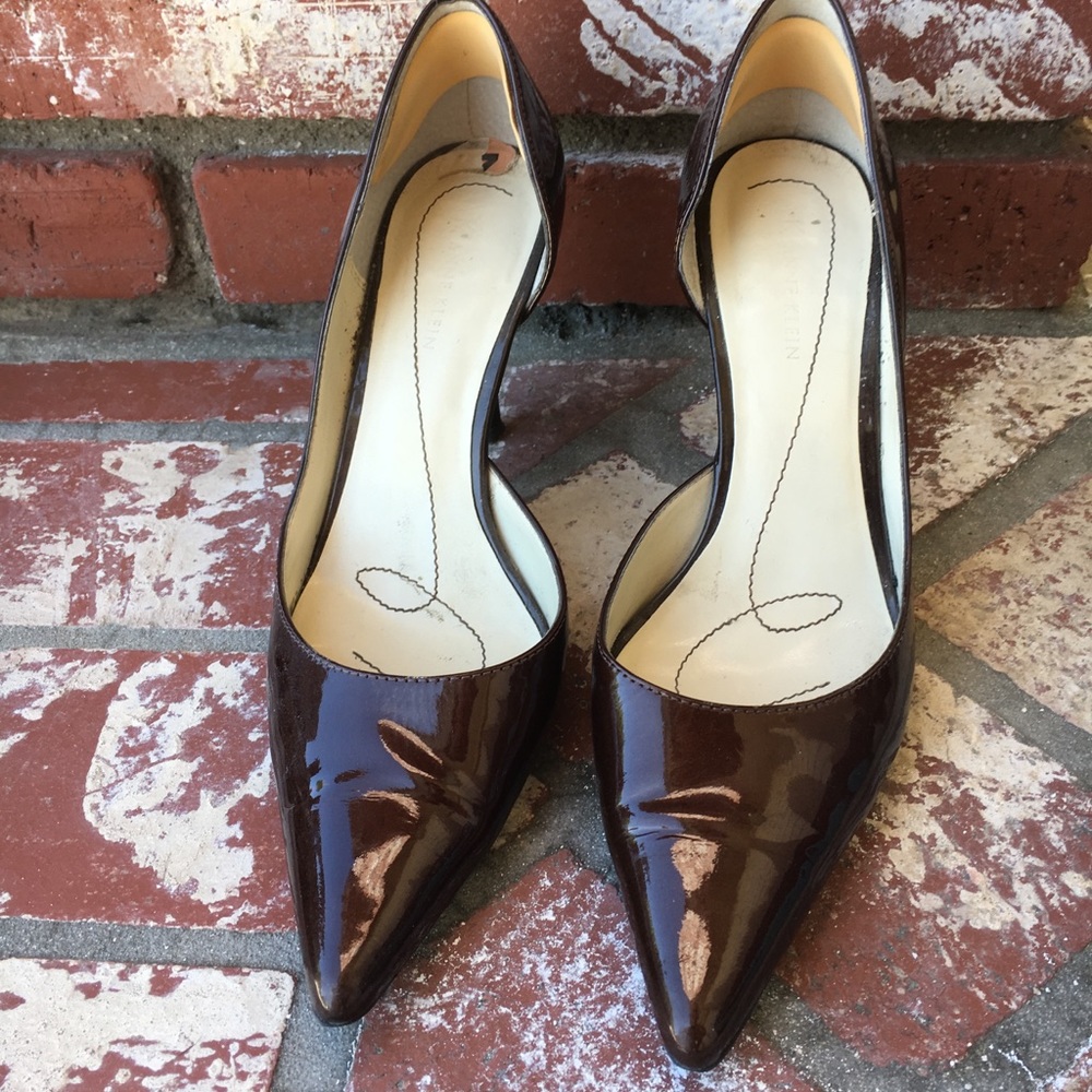 Dark brown patent leather heels